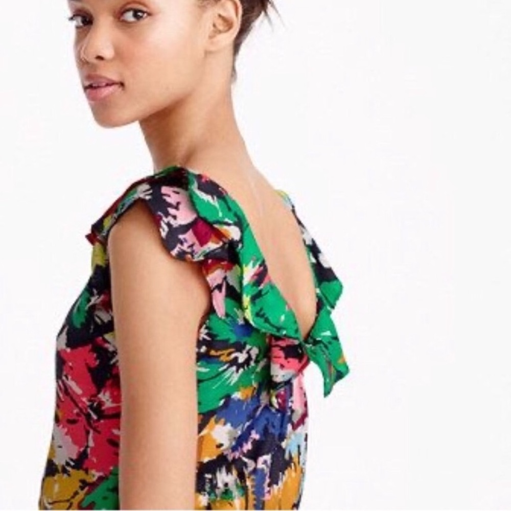 EUC J Crew Ruffle Top in Colorful Brushstroke - Picture 3 of 3
